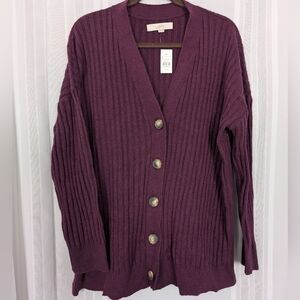 LOFT Ribbed Purple Cardigan Sweater